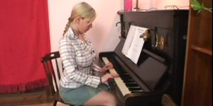 Busty blonde fucked by her old music teacher