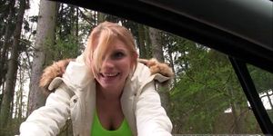 Horny and skinny Karina Grand goes out in the woods and