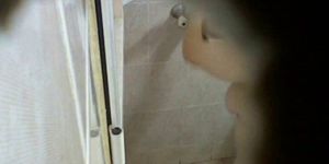 Spying on BBW mom showering nude for the workers
