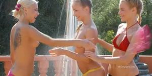 Lesbian schoolgirls go wild by the pool