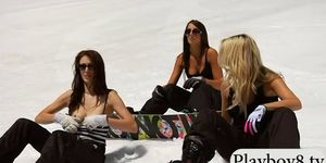 Badass babes snow boarding and exhibition biking while 