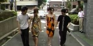 Kinky Jap babes suck off each others bfs in parking lot