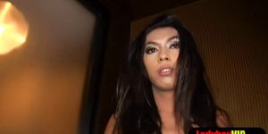 Skinny Thai tranny shows gives a blowjob before fucked