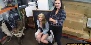 Pretty lesbian couple banged by pawn man to earn more m