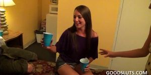 College babes go down on each other in 3some