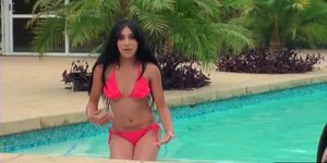 Bikini latina teen hot streaptease by the pool