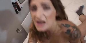 Tattooed Brunette Wife Enjoys A Hardcore Banging On The