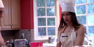 Busty and Horny babes on a hardcore kitchen sex action