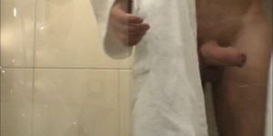 cumshot in hotel shower