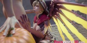 3D Hentai Mercy Gets a Big Fat Dick in Her Little Mouth