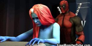 Blue skinned 3D babe getting fucked by Deadpool