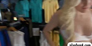 Lovely blonde babe fucked in local store for some money