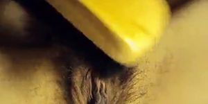 My girl brushes her hairy pussy