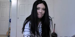 Raven haired MILF stepmother taboo blowjob and handjob