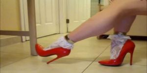 Red patent pumps with white ankle socks!!