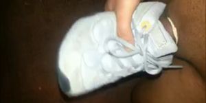 Huge cumshot on aunt's running shoes Part II