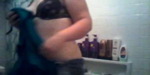 Hot chubby playing with dildo in the shower