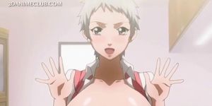 Shorthaired hentai babe boobs teased by her hot GF