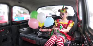 Clown babe squirts and fucks in fake taxi