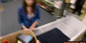 Brunette woman screwed by pawn keeper in his pawnshop