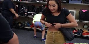 Brunette bitch with gets fucked hardcore in the shop