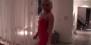 Blonde hottie plays dress up and gives BJ
