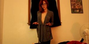 Redhead teen with glasses blowjob