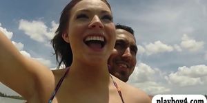 Two sexy women fucked by nasty guys on the speedboat