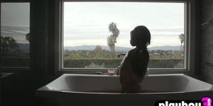 Horny ebony babe massage her wet black pussy after hot 