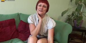 Old British redhead mother with small tits