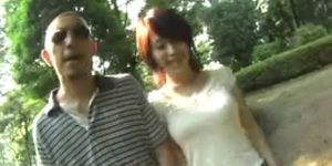 Saki and her husband fool around in the park