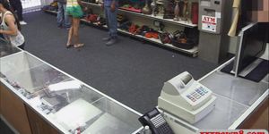 A girl fucked hard by the pawn man as her BF filming it