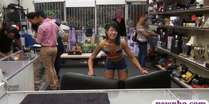 Asian babe gets pounded on massage table by pawn guy
