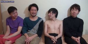 Four asian gays jerking and sucking