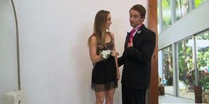 Teen couple prom night threesome with huge juggs step m