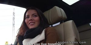 Beautiful Euro amateur teen bangs in car in public