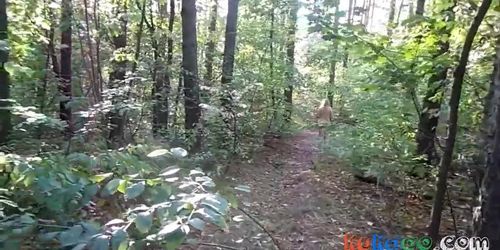 chubby girl with big booty walking nude in forest