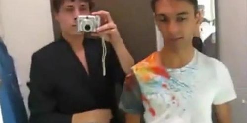 home video of 2 bfs in store fitting room wanking off