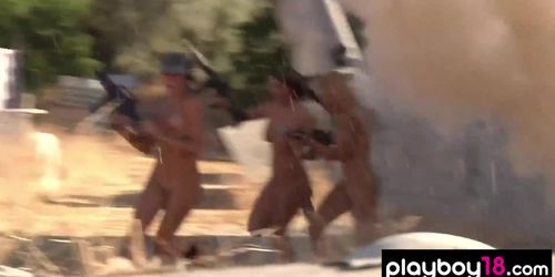 Badass nude latina Daisy Sanchez and GFs training in a military camp