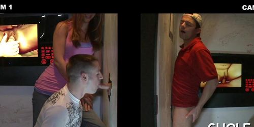 Blowing gay cock in a gloryhole