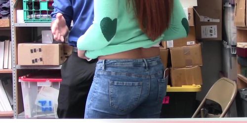 Cute redhead shoplifter caught and after she denies everything but get fucked anyways