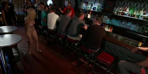 Natural tits blond fucked in public bar