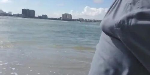 Jerking off on public beach-Big Cum Shot-Hairy Bear