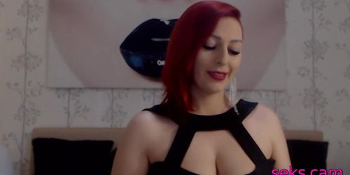 Redhead lady smoking on webcam