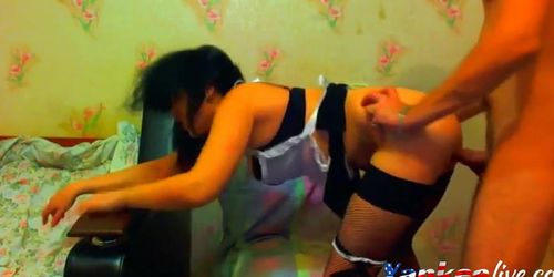 Fucking the Maid Doggy Style And Cumming on his Mouth