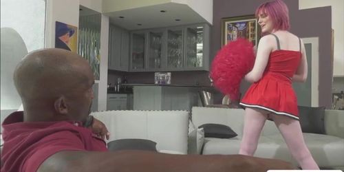 Smalltits TS cheerleader butt fucked by black talent manager