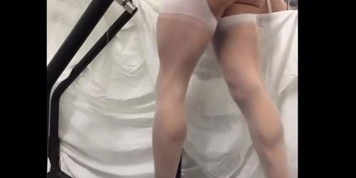 White stockings treadmill walking