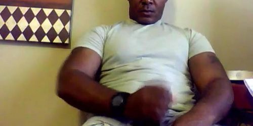 Beefy Black Soldier Jerks Off  Cums