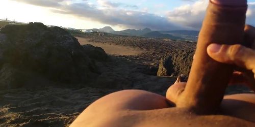 masturbation beach in front two girls with cum