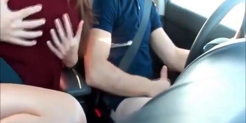 GF sucking cock in driving car